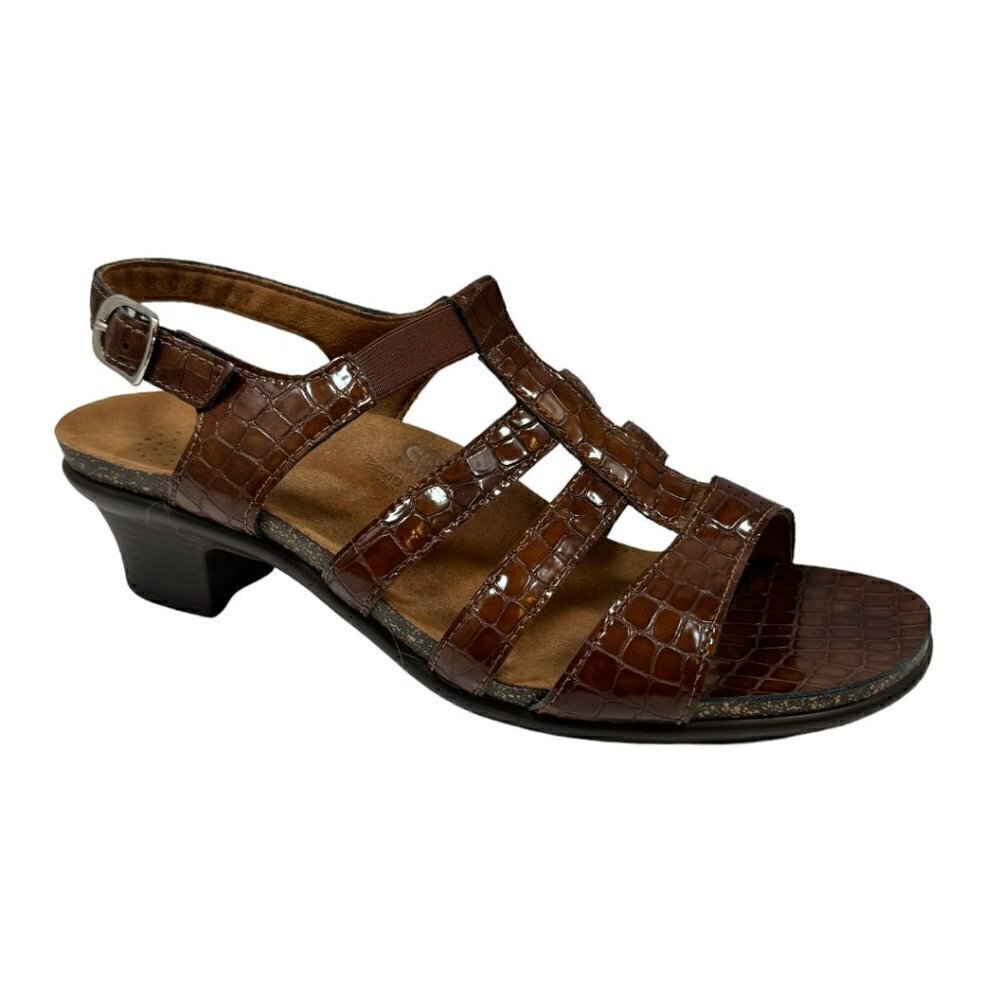 SAS Allegro Cognac Croc Heel‎ Slingback Sandals Womens 9.5 M Medium